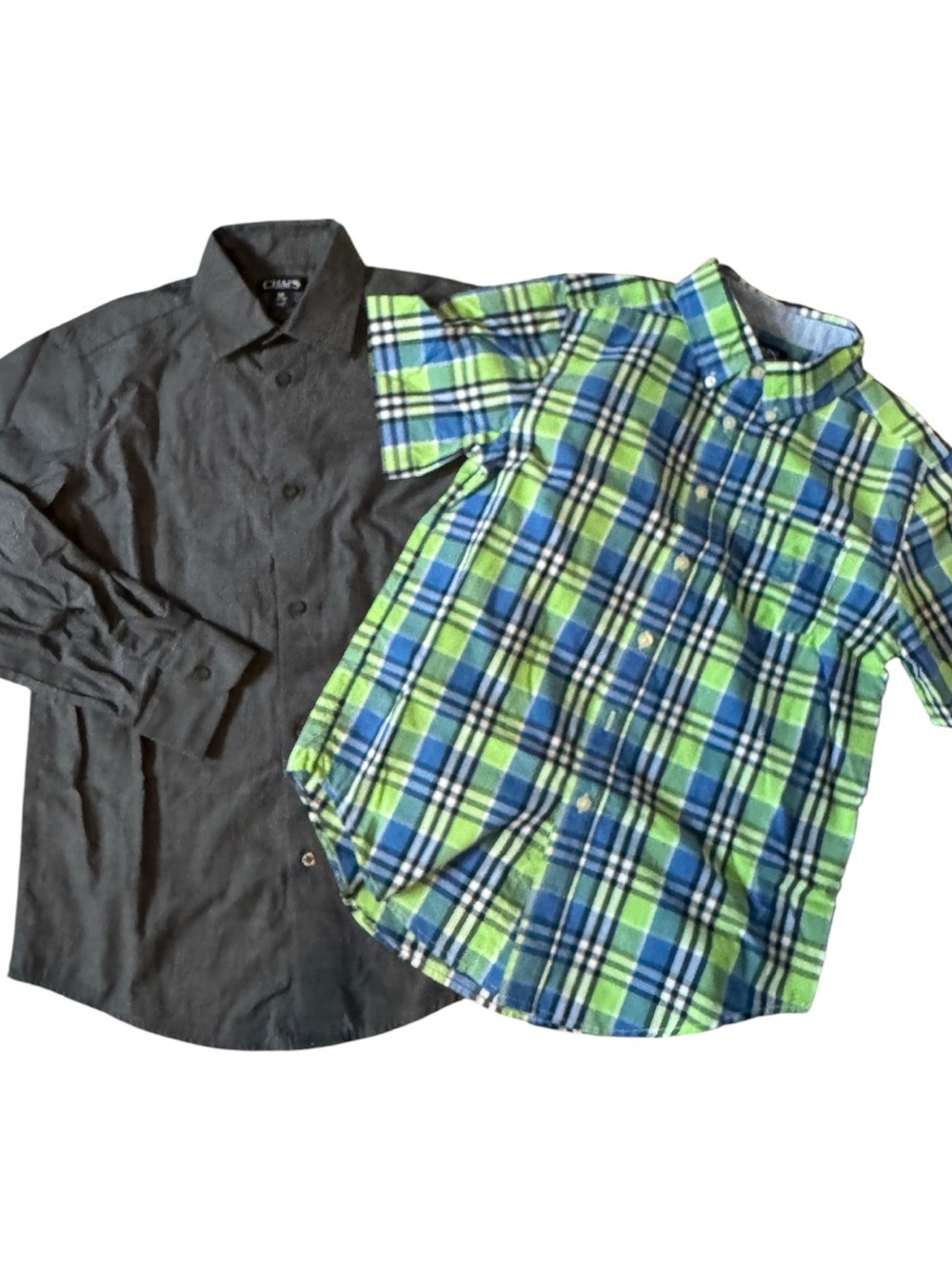 Chaps Black Long-Sleeve Shirt & Chaps Blue-Green Plaid Short-Sleeve Button-Down